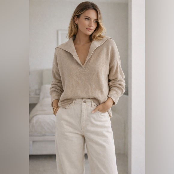 Banana Republic Organic Cotton Sailor Sweater Boxy Quiet Luxury Neutral S M - Picture 1 of 5